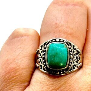 Sterling Silver Turquoise Statement Ring Size 7 Southwestern Filigree